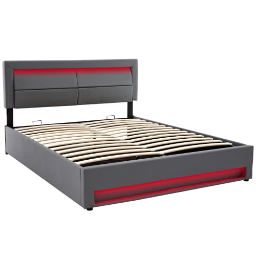 Modern Grey Upholstered King Size Ottoman Bed with LED & USB - image 9