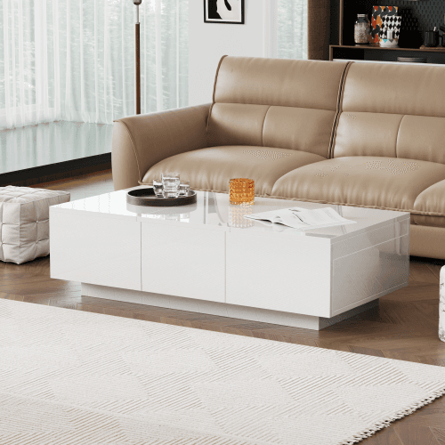 White High Gloss Coffee Table with Hidden Storage - image 14