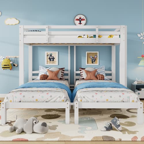 Triple Sleeper Bunk Bed for Kids & Teens - White - image 22