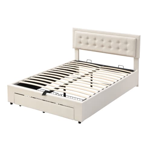 Elegant Cream Velvet Double Bed with Smart Under-Bed Storage - image 6