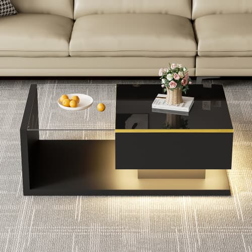 Modern High Gloss Coffee Table with Glass Top and LED Lighting - image 26