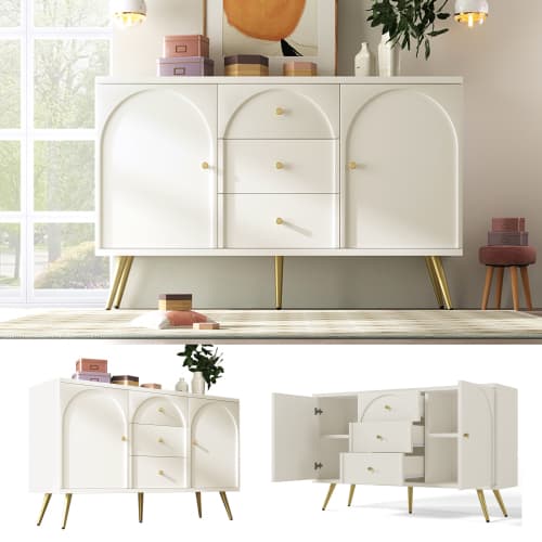 Modern Cream White Sideboard with Arched Drawer Fronts - image 13
