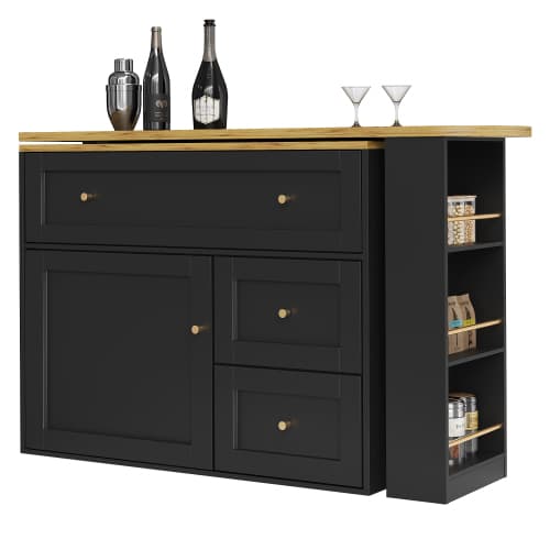 Extendable Bar Table & Kitchen Island with Storage, Black
