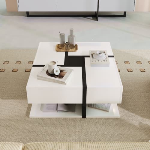 Modern Square White Coffee Table with 4 Storage Drawers - image 2