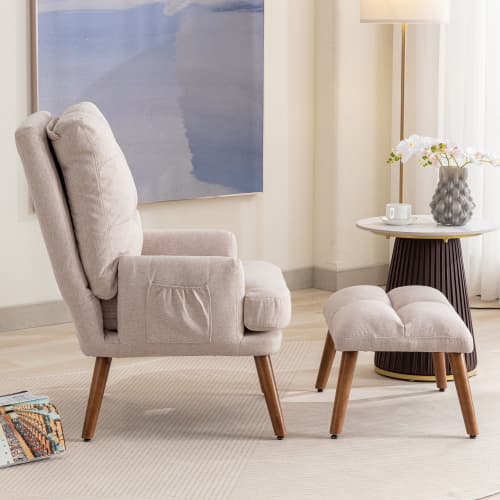 Relaxing Lounge Chair with Footstool and Side Pockets in Beige - image 17