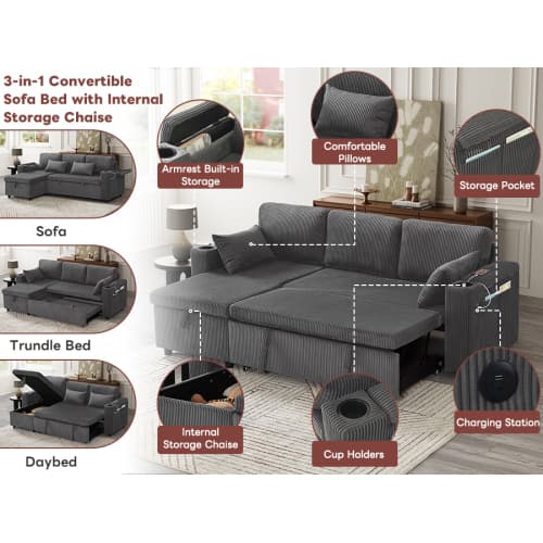 Transform Your Space with this Grey Corduroy Corner Sofa Bed - image 21