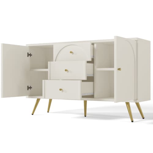 Modern Cream White Sideboard with Arched Drawer Fronts - Cream White