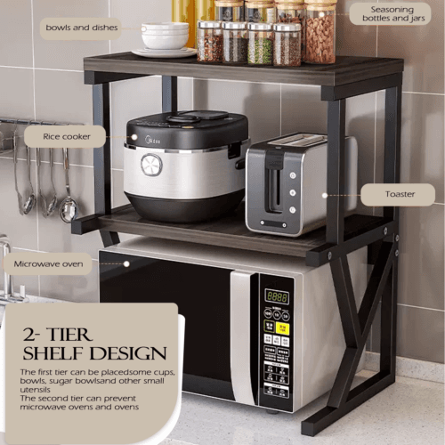 2/3-Tier Adjustable Microwave Oven Rack in Black - image 4