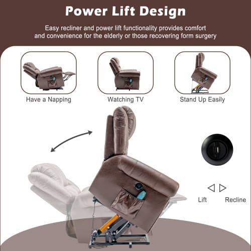 Large Faux Leather Power Lift Recliner with Massage & Heat - image 3