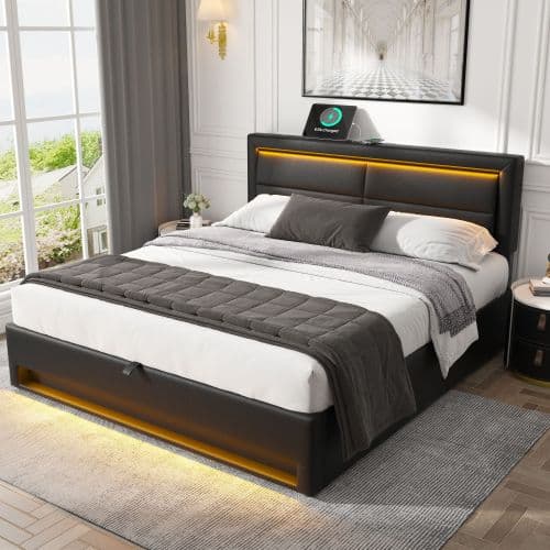 Upholstered Double Bed (4ft6) with LED Lights, USB Charging & Ottoman Storage - image 10
