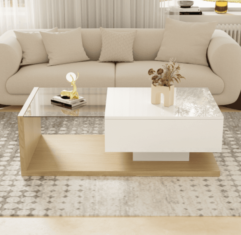 Modern Coffee Table with LED Lights, White High Gloss & Wood Finish - image 1