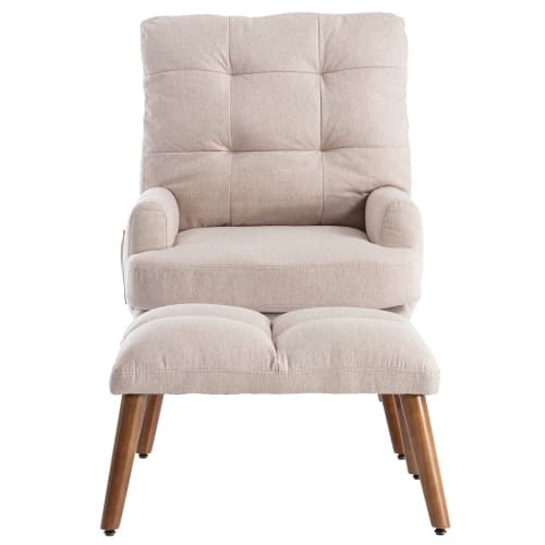 Relaxing Lounge Chair with Footstool and Side Pockets in Beige - image 9