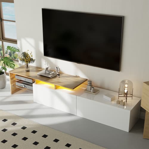 Contemporary TV Unit with LED Ambient Lighting & Storage - image 11