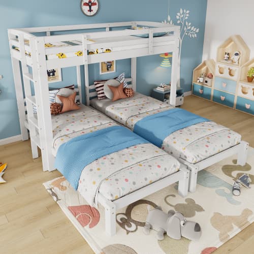 Triple Sleeper Bunk Bed for Kids & Teens - White - image 10