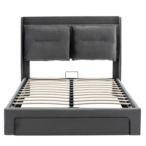 Velvet Upholstered Double Ottoman Bed with Smart Storage & LED - image 4