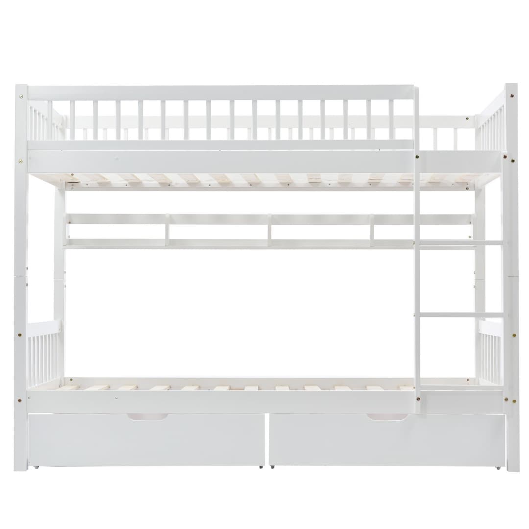 White Solid Pine Kids Bunk Bed with Storage Drawer & Shelf - image 4