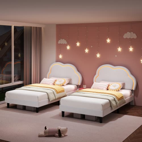 Discover the Cream Velvet Single Bed with LED Cloud Headboard - image 9