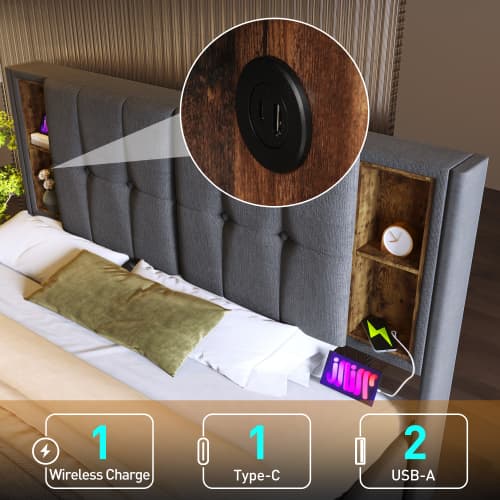 Upholstered King Size Ottoman Bed with Smart Headboard - image 5