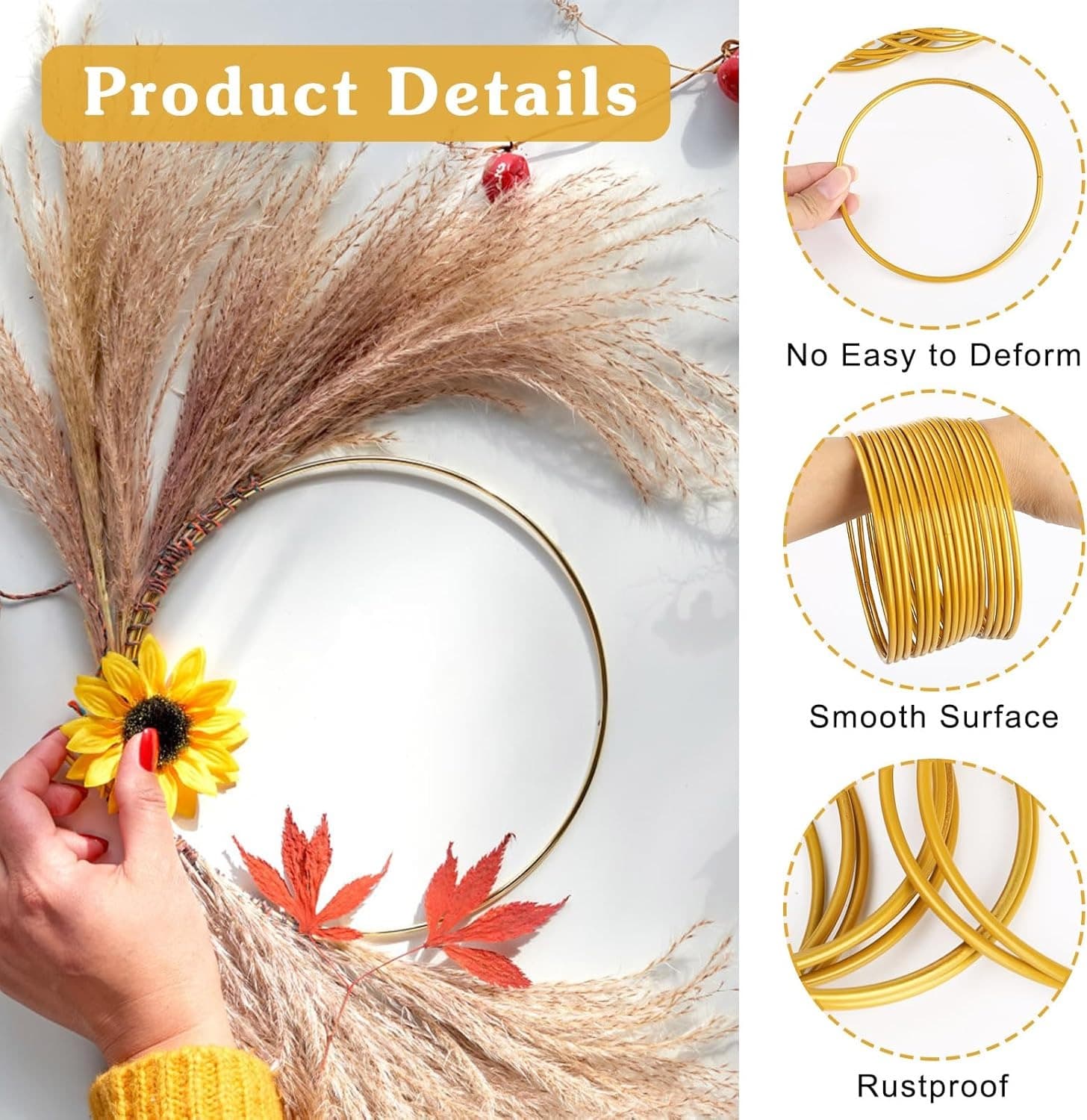 16-Pack Gold Wire Rings for Wreaths and Macramé - image 16