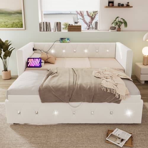 Upholstered Single Day Bed with Pull-Out Trundle and USB Charging - image 8