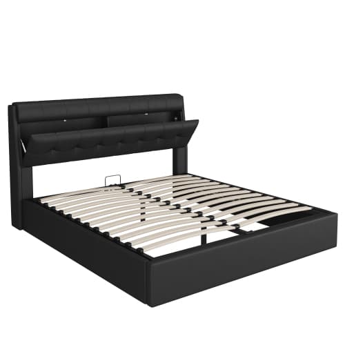 Upholstered Ottoman Bed with Hydraulic Storage & Headboard Compartment (4ft6 Double) - image 3