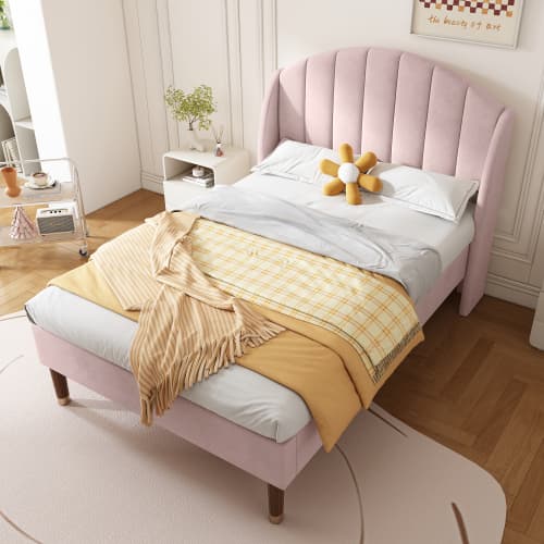 Upholstered Single Bed in Pink Velvet (3ft / 90x190cm) - image 18