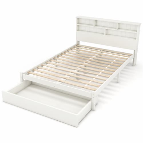Solid Wood Double Storage Bed with Shelves and Underbed Drawer - image 3