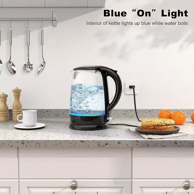 2L Glass Electric Kettle with Blue LED Illumination and Printed Level Markings - image 18