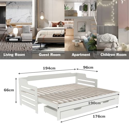 White Solid Wood Day Bed with Pull-Out Trundle and Storage Drawer - image 19