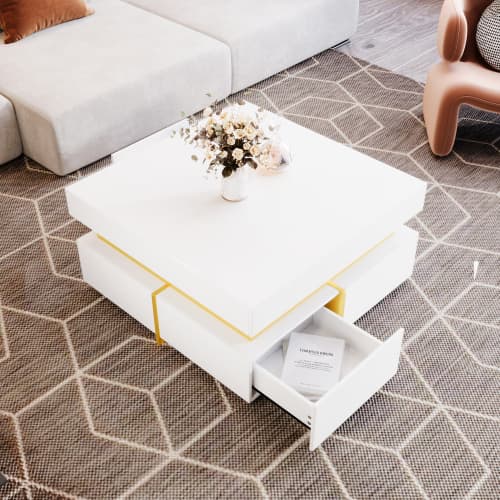 Modern Square High Gloss Coffee Table with Storage - image 5