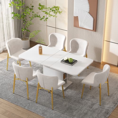 Modern White Extendable Dining Table with Built-in Storage - image 5