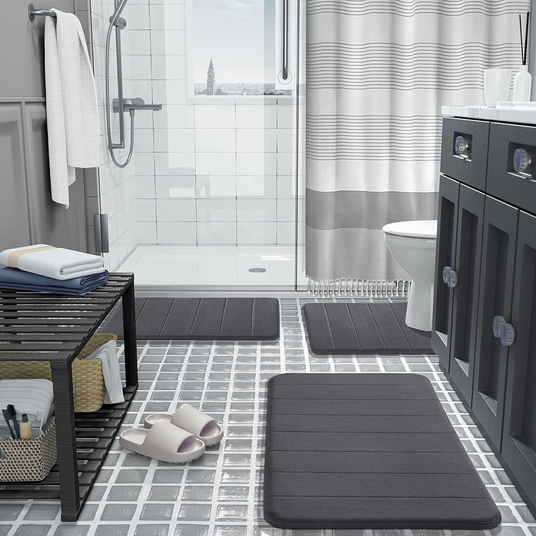 Memory Foam Bath Mat Set — 3-Piece Non-Slip Black Bathroom Rugs - image 13