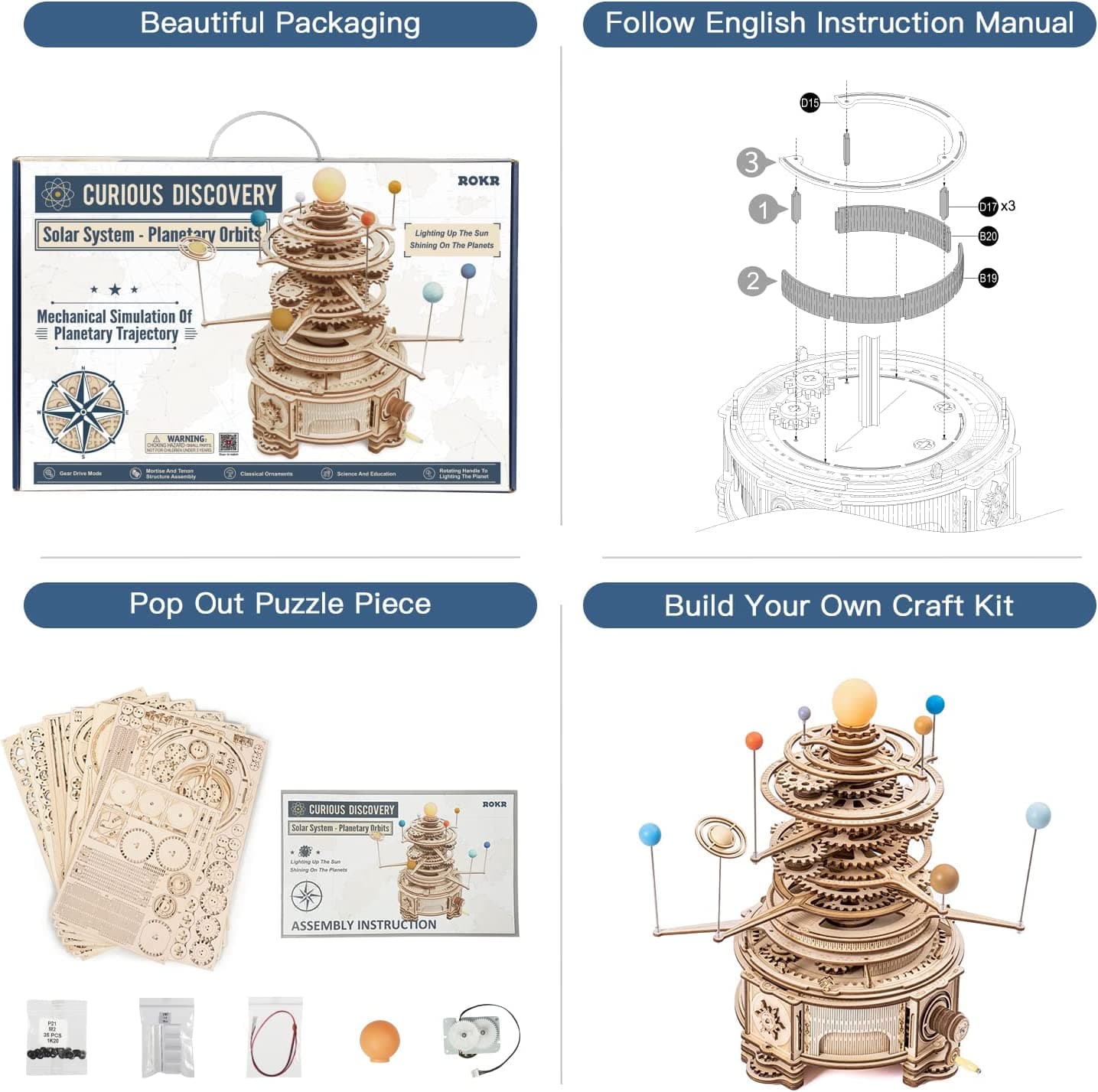 Discover the ROKR Mechanical Orrery 3D Wooden Puzzle - image 2