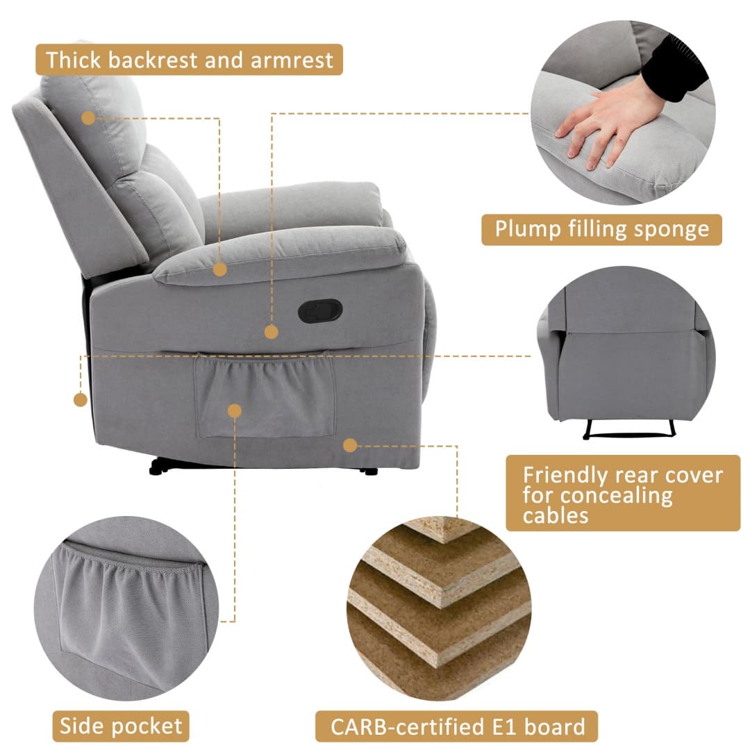 Comfortable Fabric Recliner Armchair with Adjustable Footrest - image 22