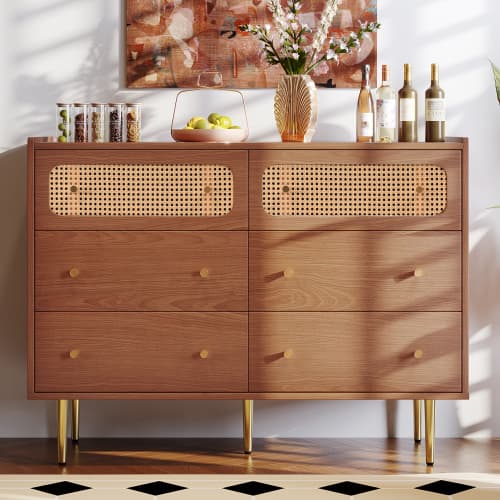 Vintage-Style Sideboard with 6 Rattan-Front Drawers - image 22