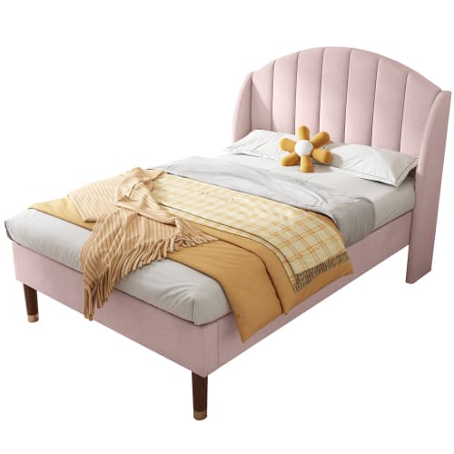 Upholstered Single Bed in Pink Velvet (3ft / 90x190cm) - image 19