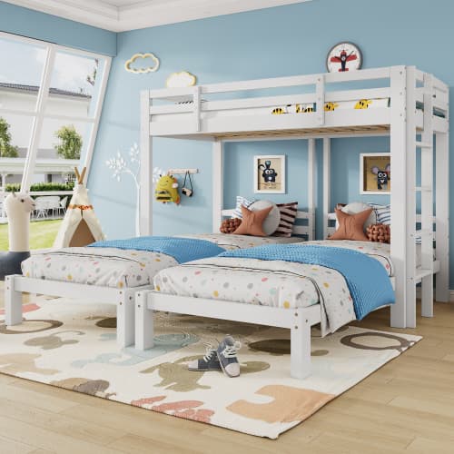 Triple Sleeper Bunk Bed for Kids & Teens - White - image 13
