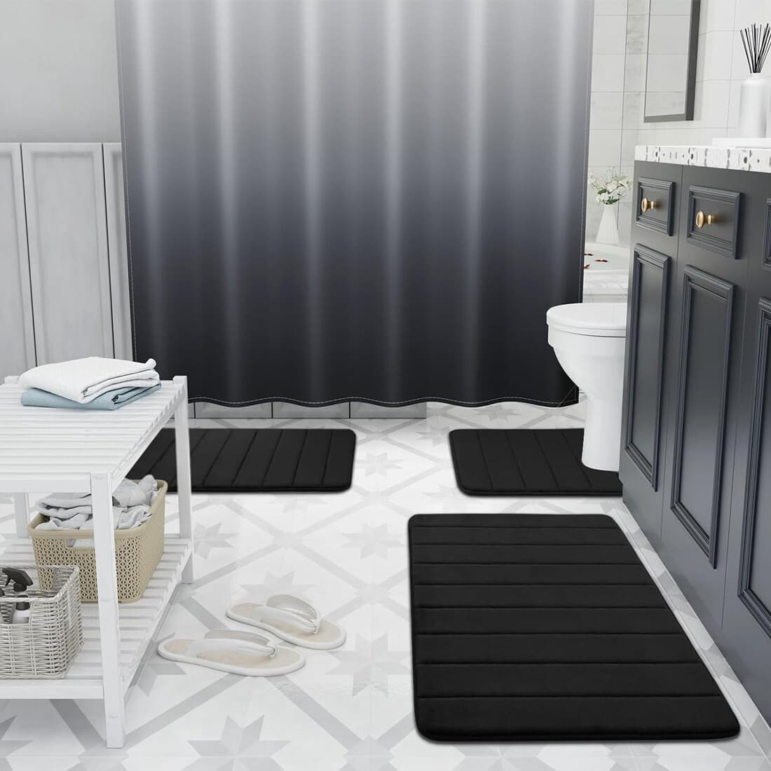 Memory Foam Bath Mat Set — 3-Piece Non-Slip Black Bathroom Rugs - image 15
