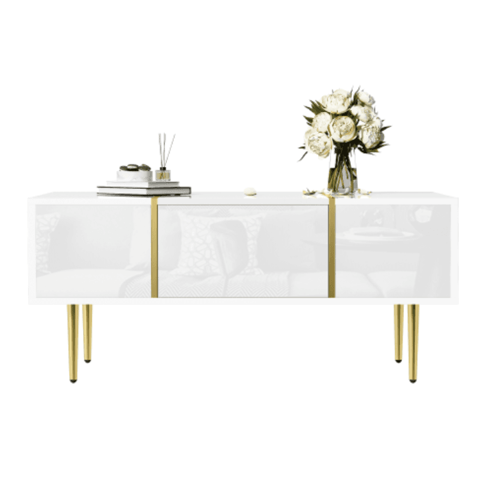 Modern High Gloss White Coffee Table with Gold Accents - image 14