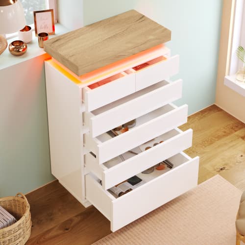Modern White High Gloss Chest of 6 Drawers with LED Lighting - image 4