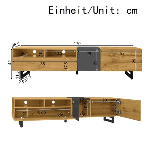 Industrial Style TV Stand, 170cm, in Wood and Grey - image 2