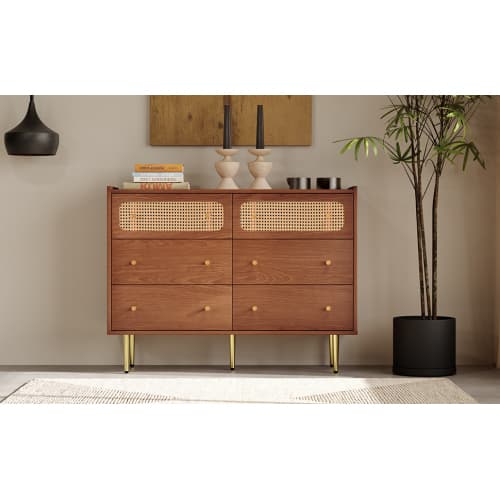 Vintage-Style Sideboard with 6 Rattan-Front Drawers - image 11