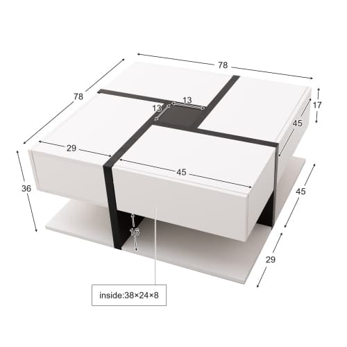 Modern Square White Coffee Table with 4 Storage Drawers - image 8