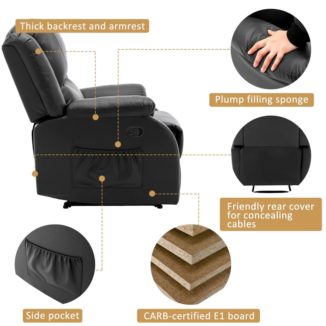 Adjustable Recliner Armchair in Black PU Leather - image 26