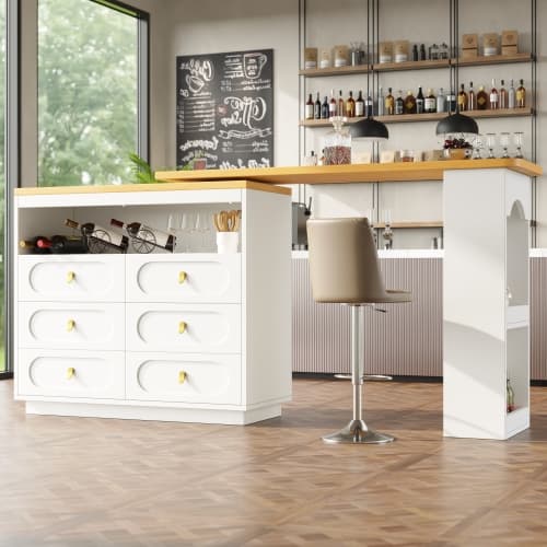 Rotating & Extending Bar Table with 6 Drawers, White - image 4