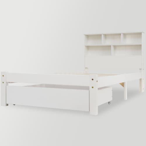 White Wooden Single Bed Frame with Storage Drawer & Shelves - image 9