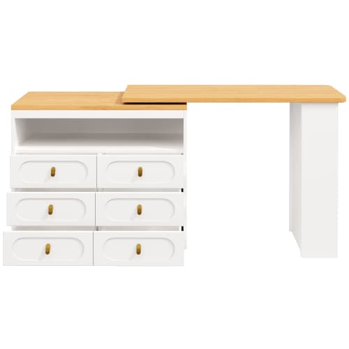 Rotating & Extending Bar Table with 6 Drawers, White - image 7
