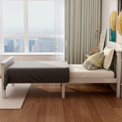 Solid Pine Wood Single Bed in Classic White - image 12