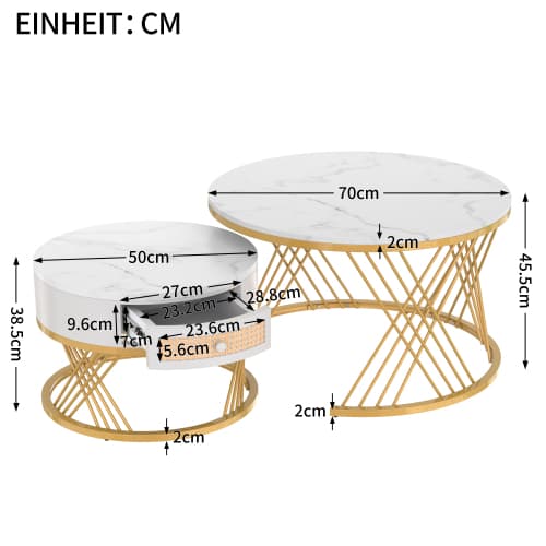 Set of 2 Round Nesting Coffee Tables with Gold Legs & Storage - image 28