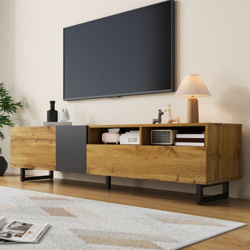 Industrial Style TV Stand, 170cm, in Wood and Grey - image 12